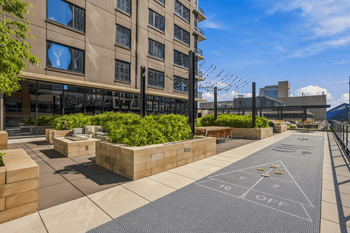 Rooftop shuffleboard court at 365 nicollet, minneapolis, mn 55401